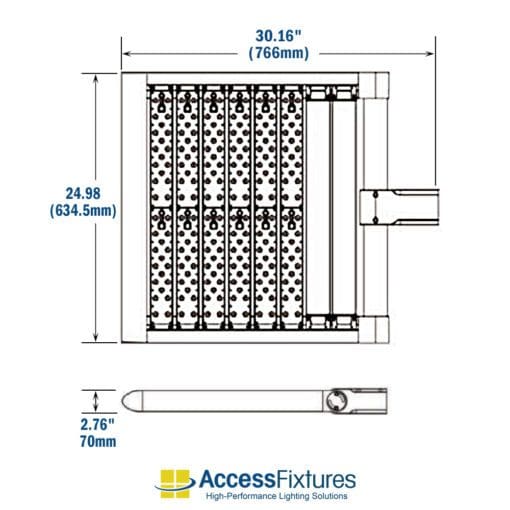 APTI 485w LED Sport Light 120-277v - 200,000-Hr. Life, Slip Fitter - dimensions
