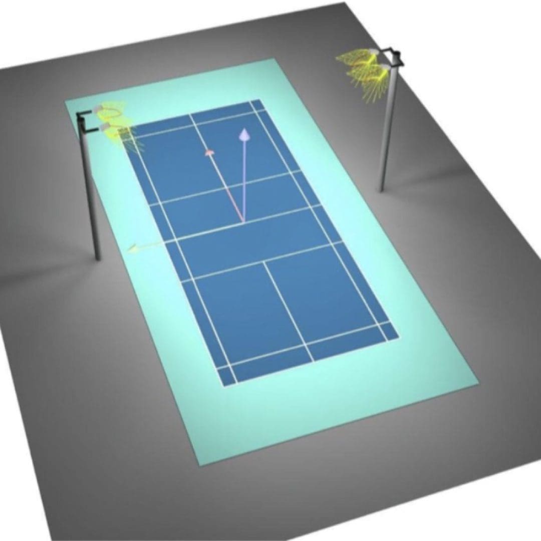 Pickleball Single Court LED Lighting, 2 20' Poles, 30fc, 1.89 max/min photometric