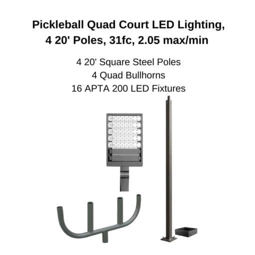 Pickleball quad court 4 poles 2.05 fc