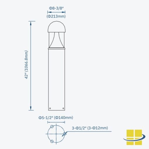 VENU 25w LED Cone Reflector Round Dome Top Bollard Light - Image 2