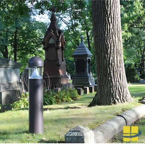 VENU 35w 590nm Amber LED Bollard Light, Louvered Round Dome Top - Image 15