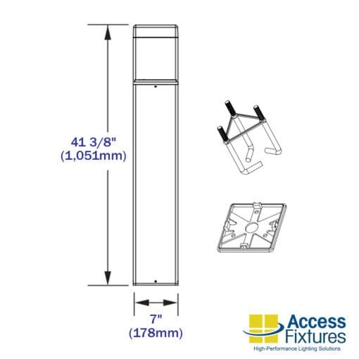 17w Turtle & Wildlife Friendly Square Flat Top Bollard Type 5 - dimensions