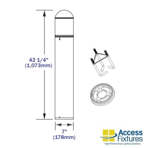 17w Turtle & Wildlife Friendly Round Dome Top Bollard, Louvers 120-277v dimensions