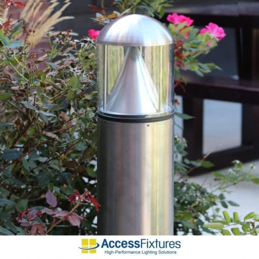 17w Turtle & Wildlife Friendly Round Dome Top Bollard: Stainless Cone 120-277v daytime