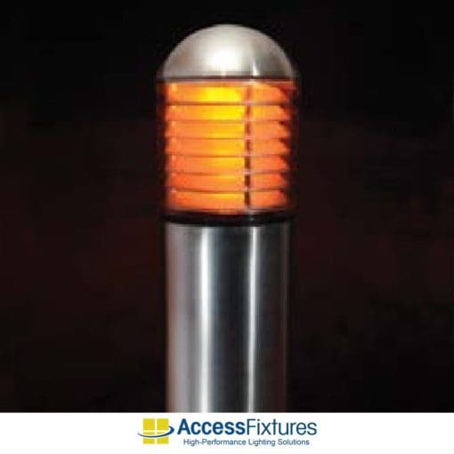 17w Turtle & Wildlife Friendly Round Dome Top Bollard, Louvers 120-277v - nighttime photo
