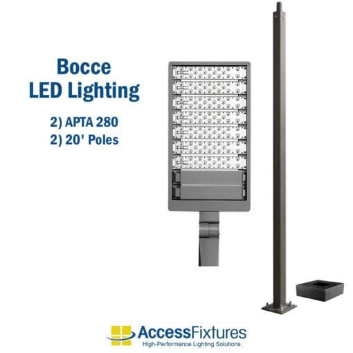 Bocce LED Lighting with Poles 13' x 90' Court - 10 fc 2.81 max/min equipment