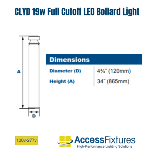 CLYD 19w LED Full Cutoff Bollard Light, 120-277v - Image 6