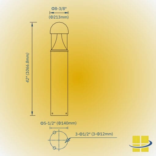 VENU 25w 590 Amber LED Cone Reflector Round Dome Bollard - Image 5