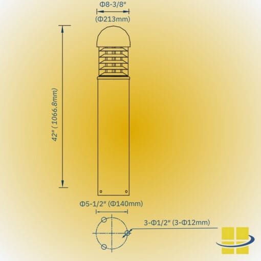 VENU 50w 590nm Amber LED Bollard Light, Louvered, Round Dome Top - Image 4