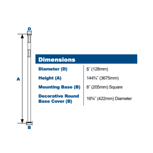 VERT LED column light dimensions