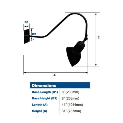 Gooseneck vaporproof wall light dimensions