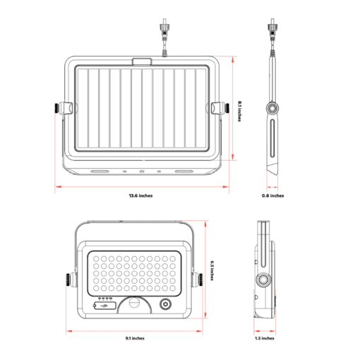 10w solar work light dimensions